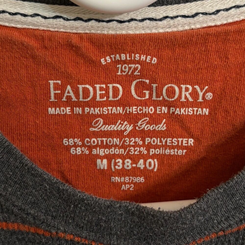 Men's Faded Glory Striped Long Sleeve T-Shirt Medium Gray & Orange - Picture 3 of 3